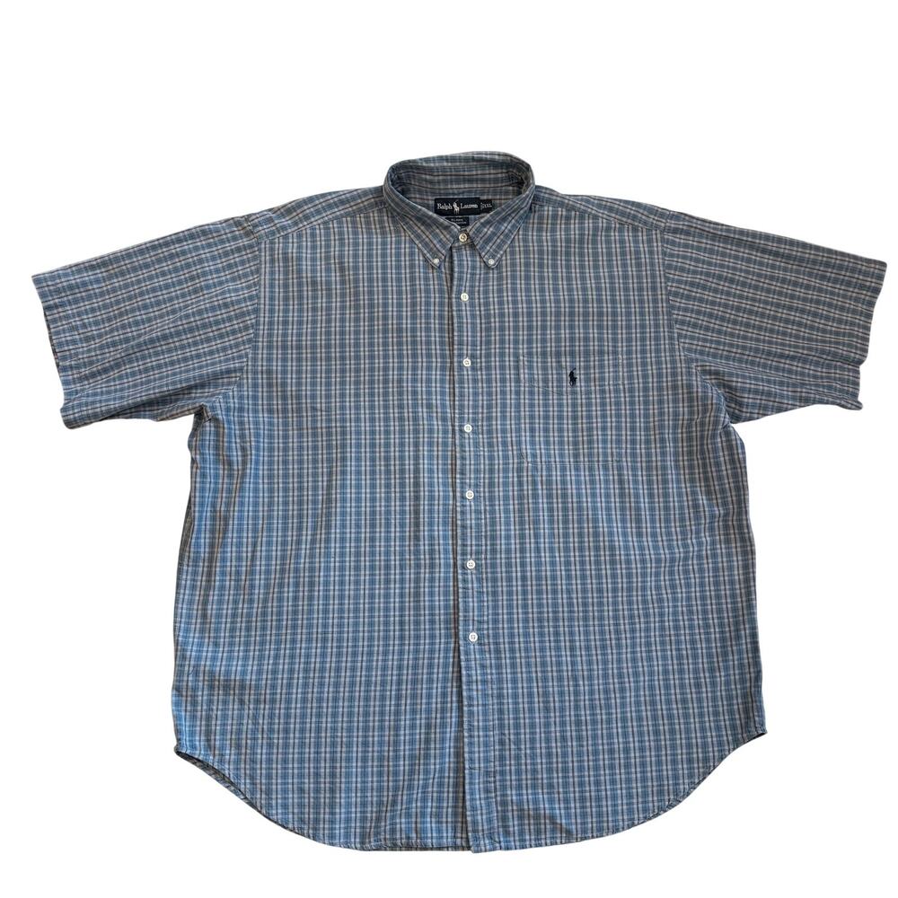 Vintage Ralph Lauren Shirt Mens 2XL Plaid Blaire Button Up Short Sleeve Preppy